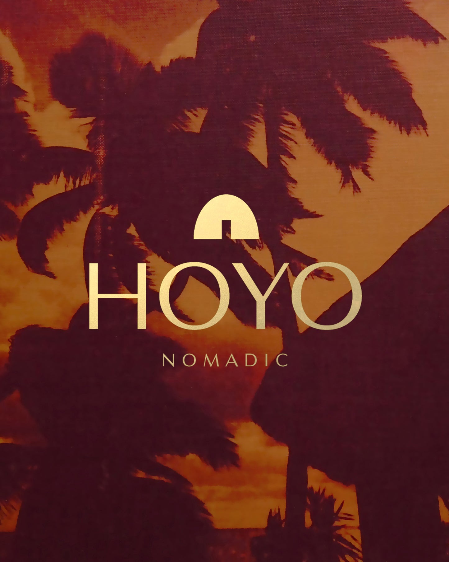 HOYONOMADIC logo against coconut palms